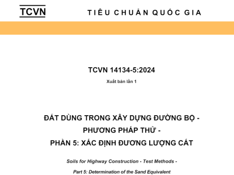 TCVN 14134-5:2024 - Đất dùng trong xây dựng đường bộ – Phương pháp thử – Phần 5: Xác định đương lượng cát